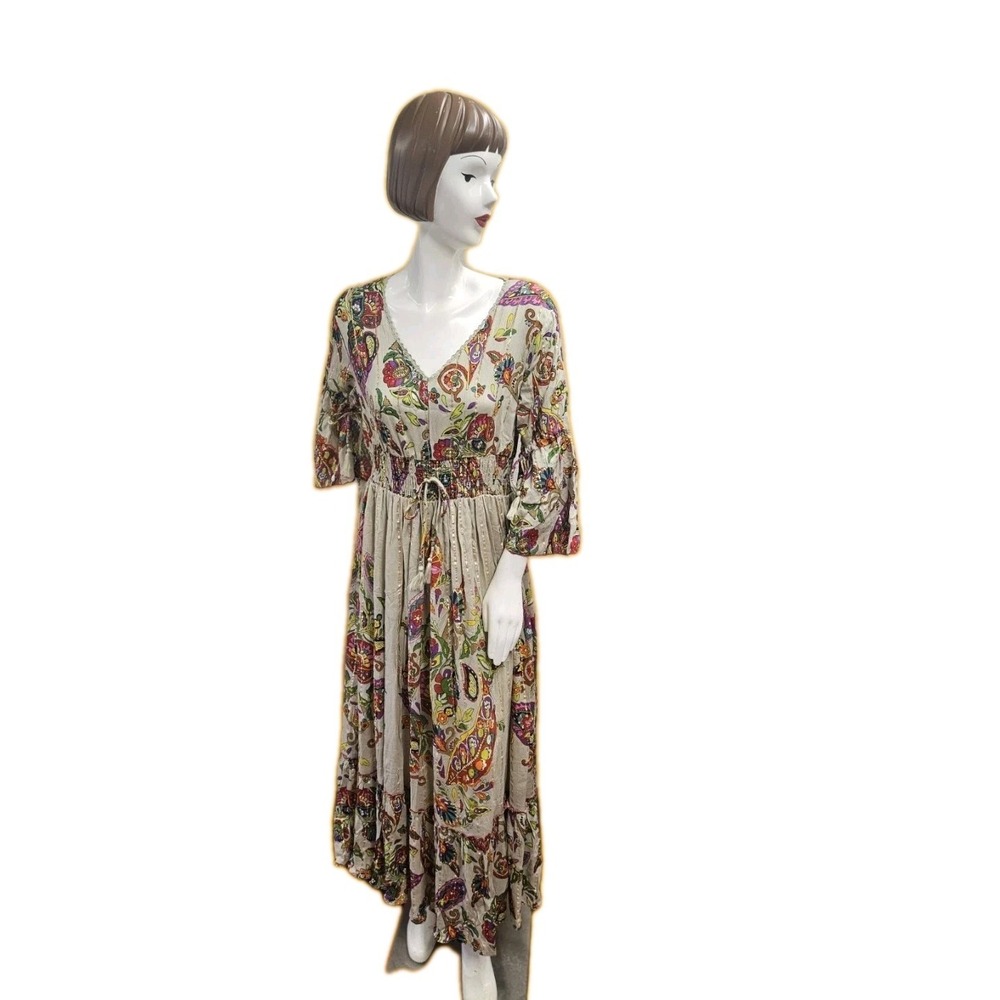 NWT Anthropologie Me 2 Magic Sz L Paisley Floral Boho Metallic Striped Maxi‎